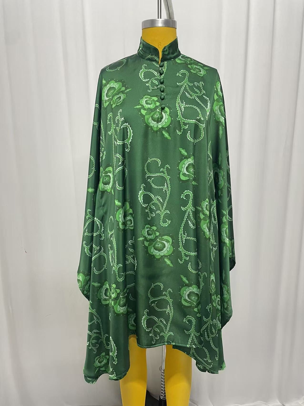 LTB788 EMERALD SWIRL- LENA SHORT KAFTAN -SATIN