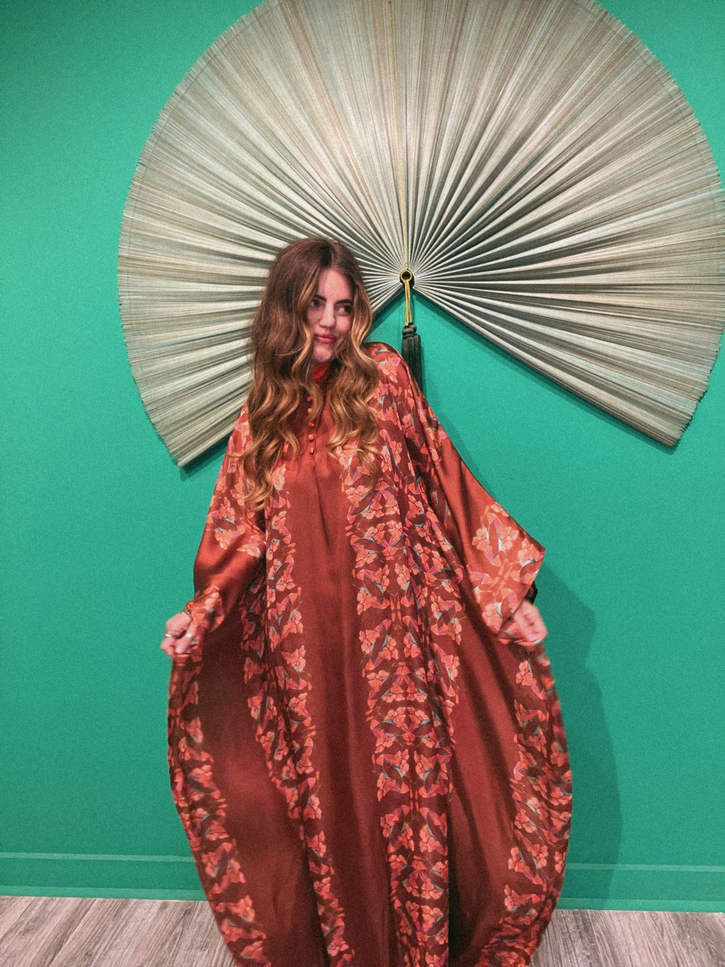 LTB 774 LONDON BRONZE GARDEN - LONG KAFTAN-SATIN