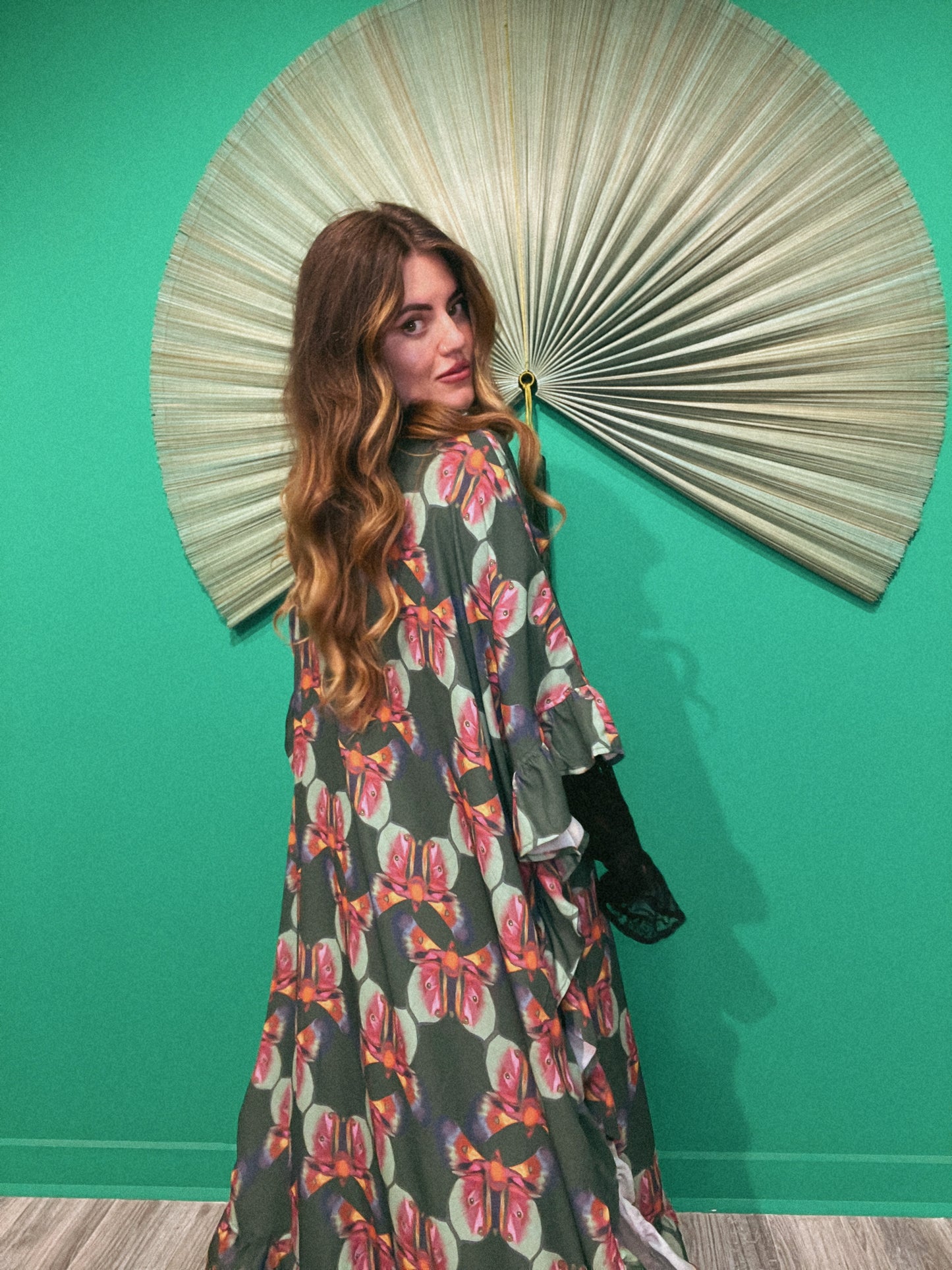 LTB 305 GREEN MOTH -LILITH RUFFLE CAPE -CHIFFON