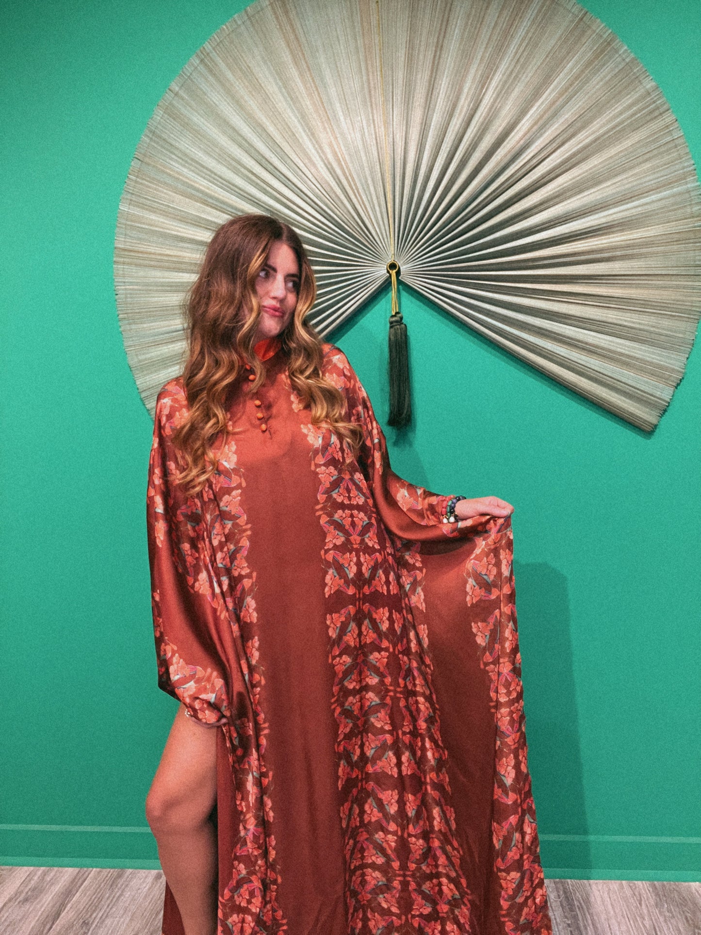 LTB 774 LONDON BRONZE GARDEN - LONG KAFTAN-SATIN