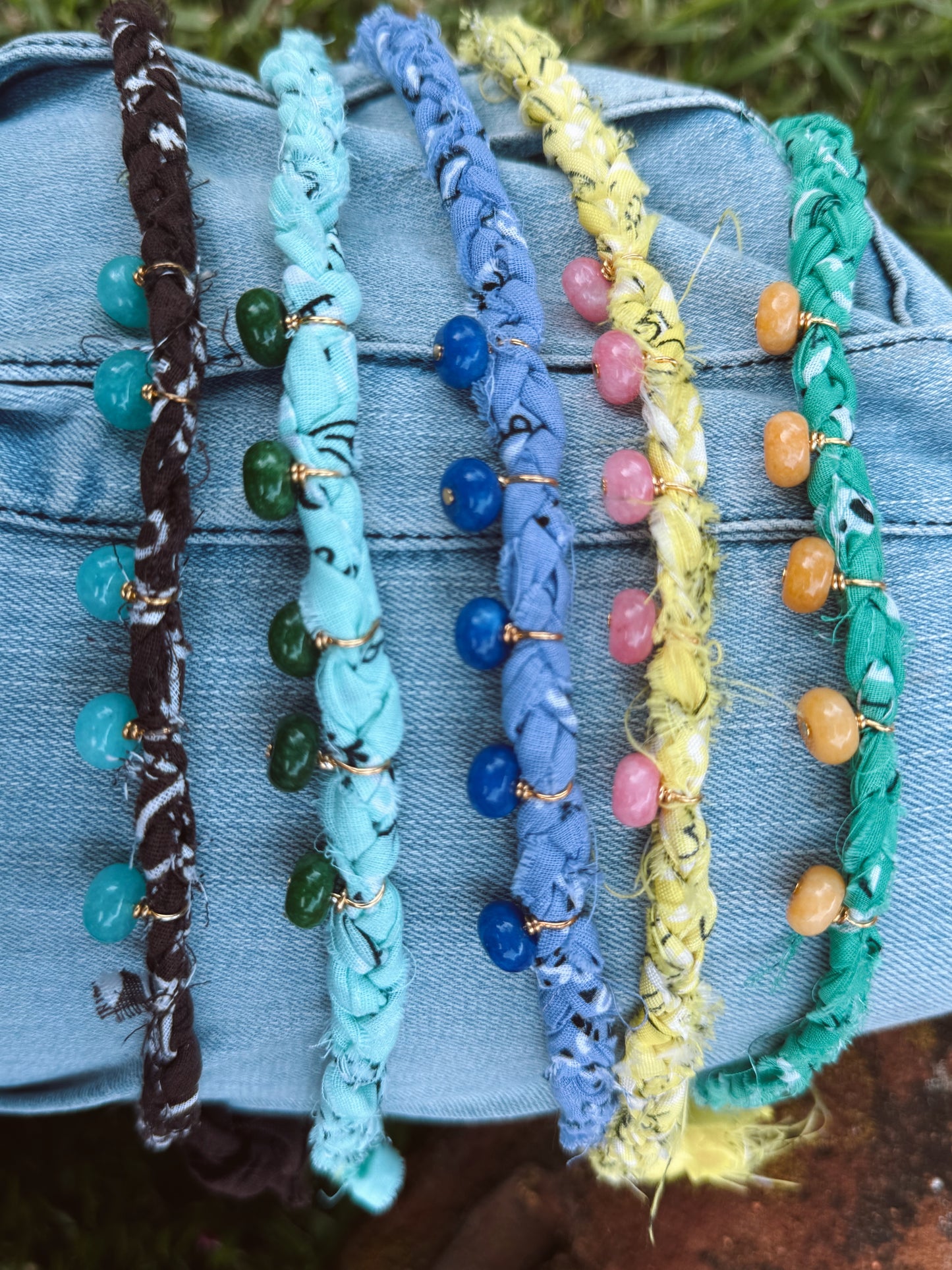 Dyed jade drop bandana necklace