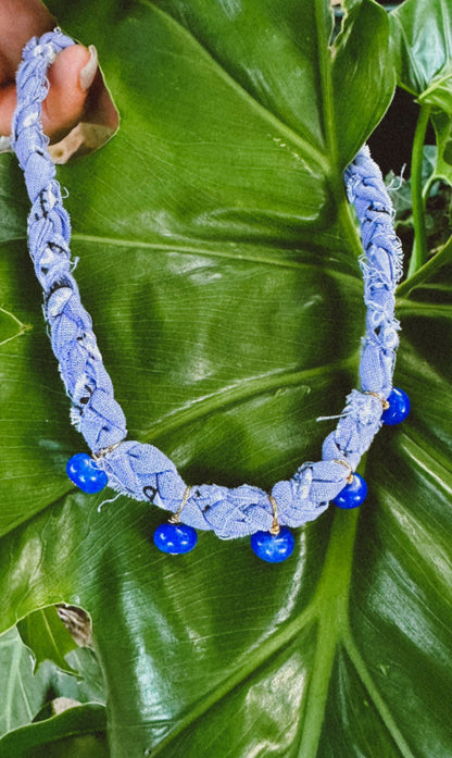 Dyed jade drop bandana necklace