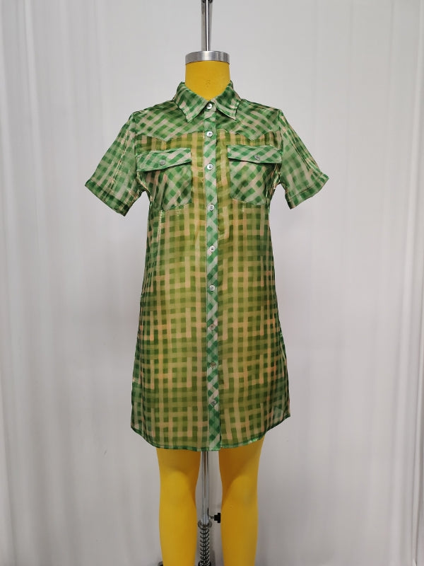 LTB 809 LAUREL GREEN GINGHAM SHEER TOP