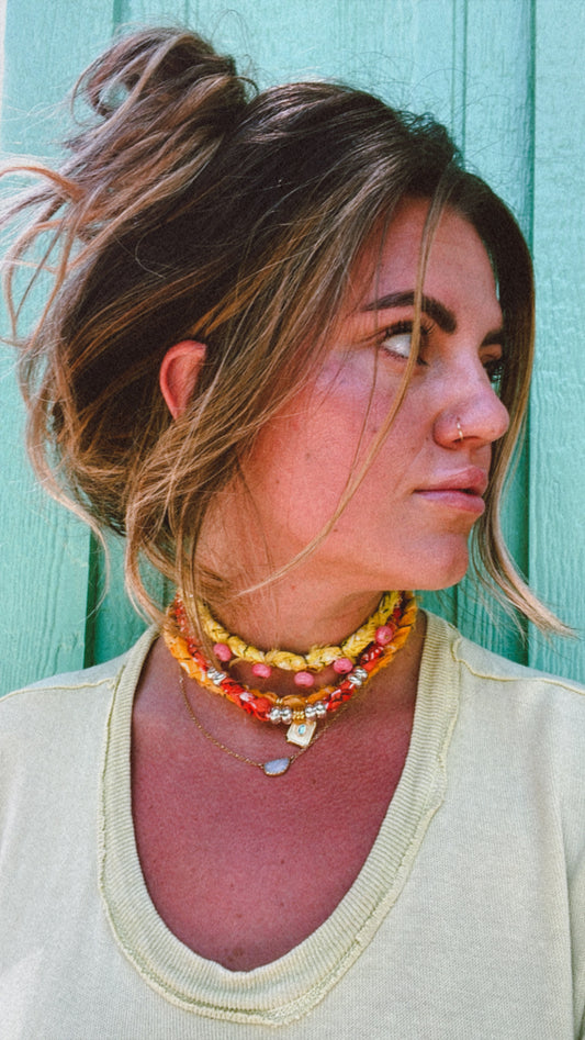 Dyed jade drop bandana necklace