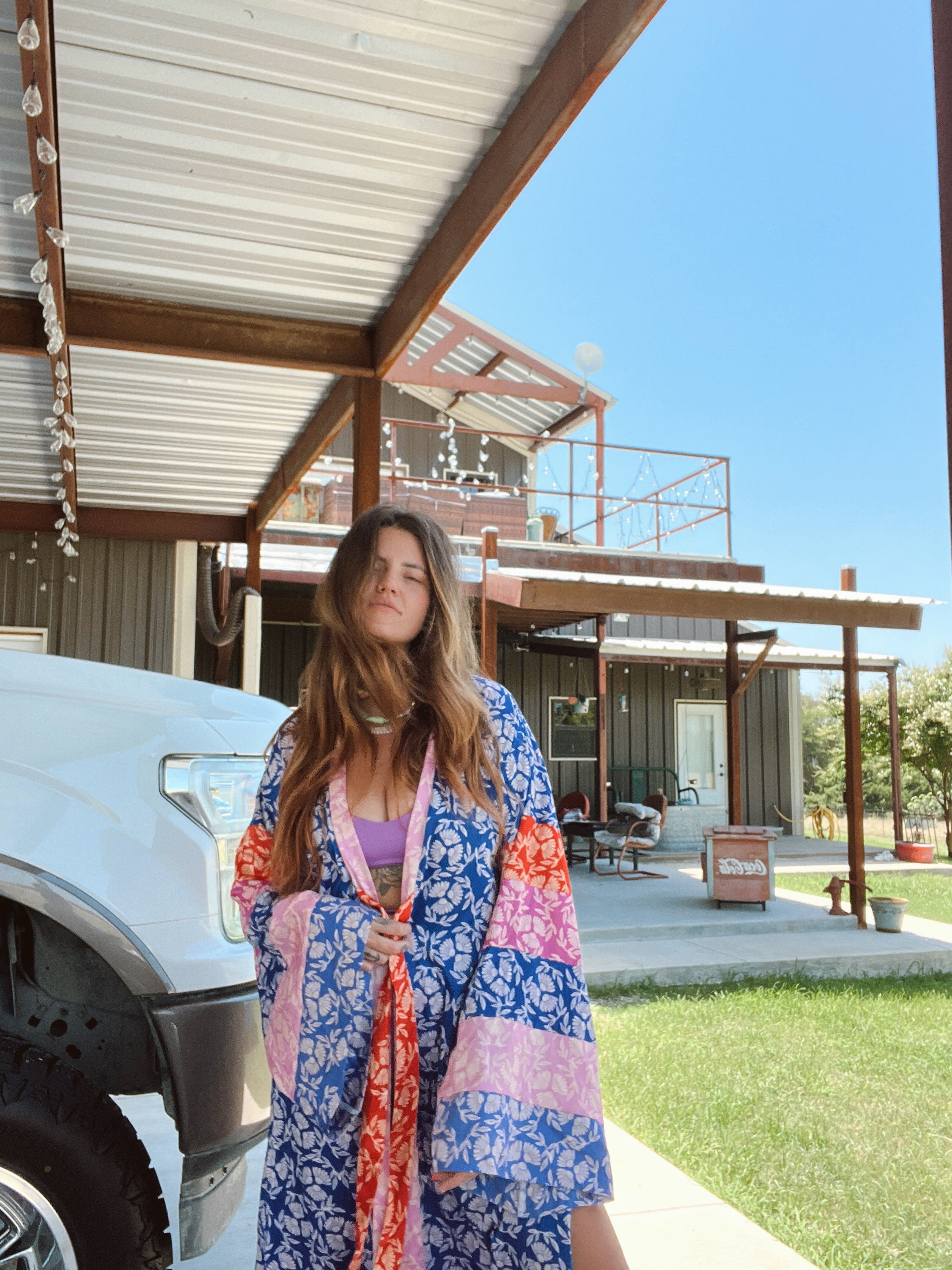 LTB786 LANA DUSTER -BLUE MULIT