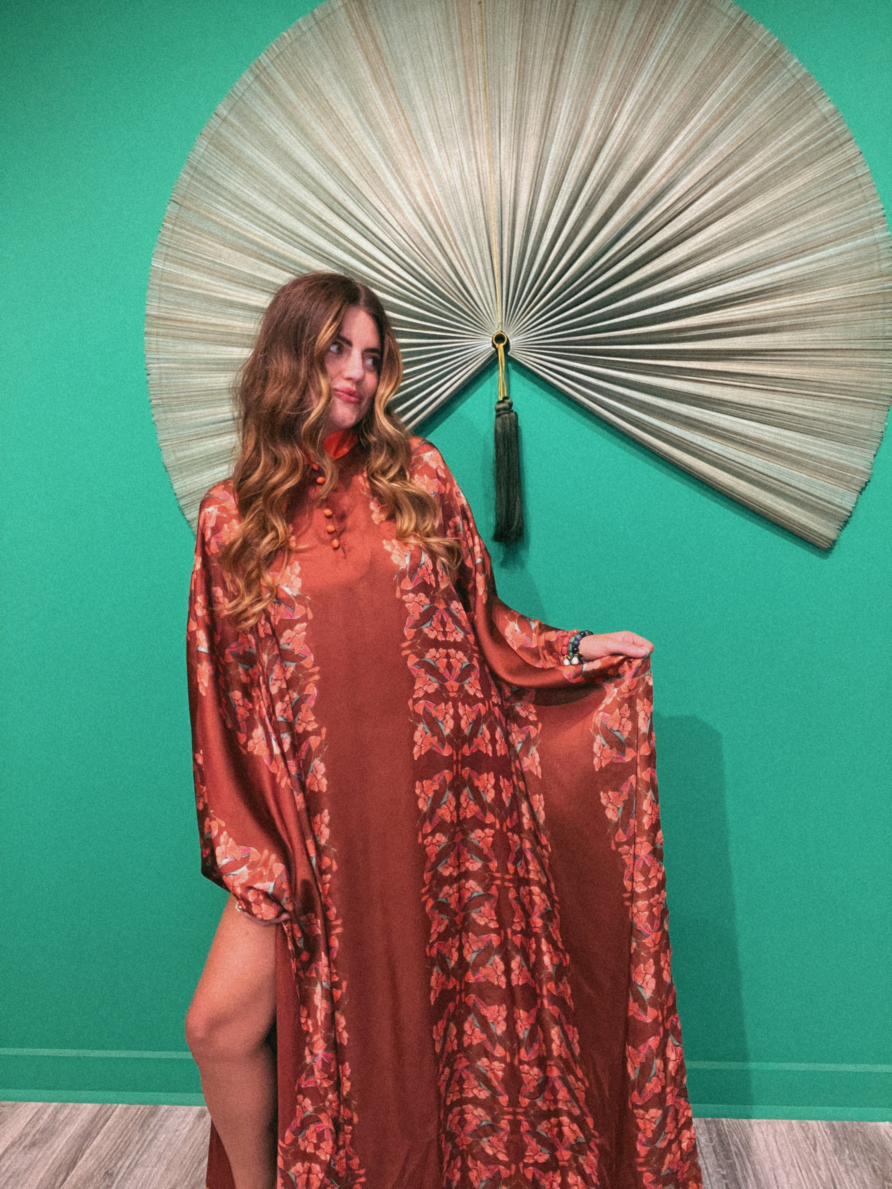 LTB 774 LONDON BRONZE GARDEN - LONG KAFTAN-SATIN