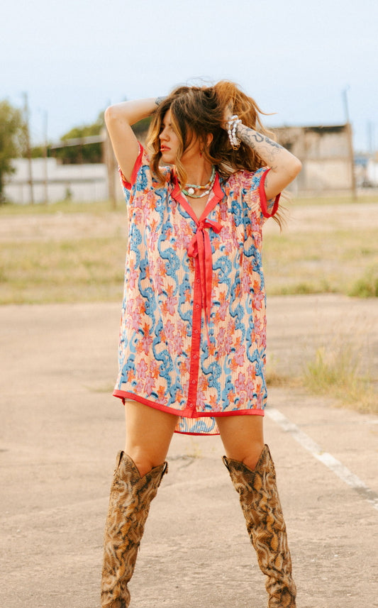 LTB 806 PEACH MULTI -LAI BUTTON UP MINI