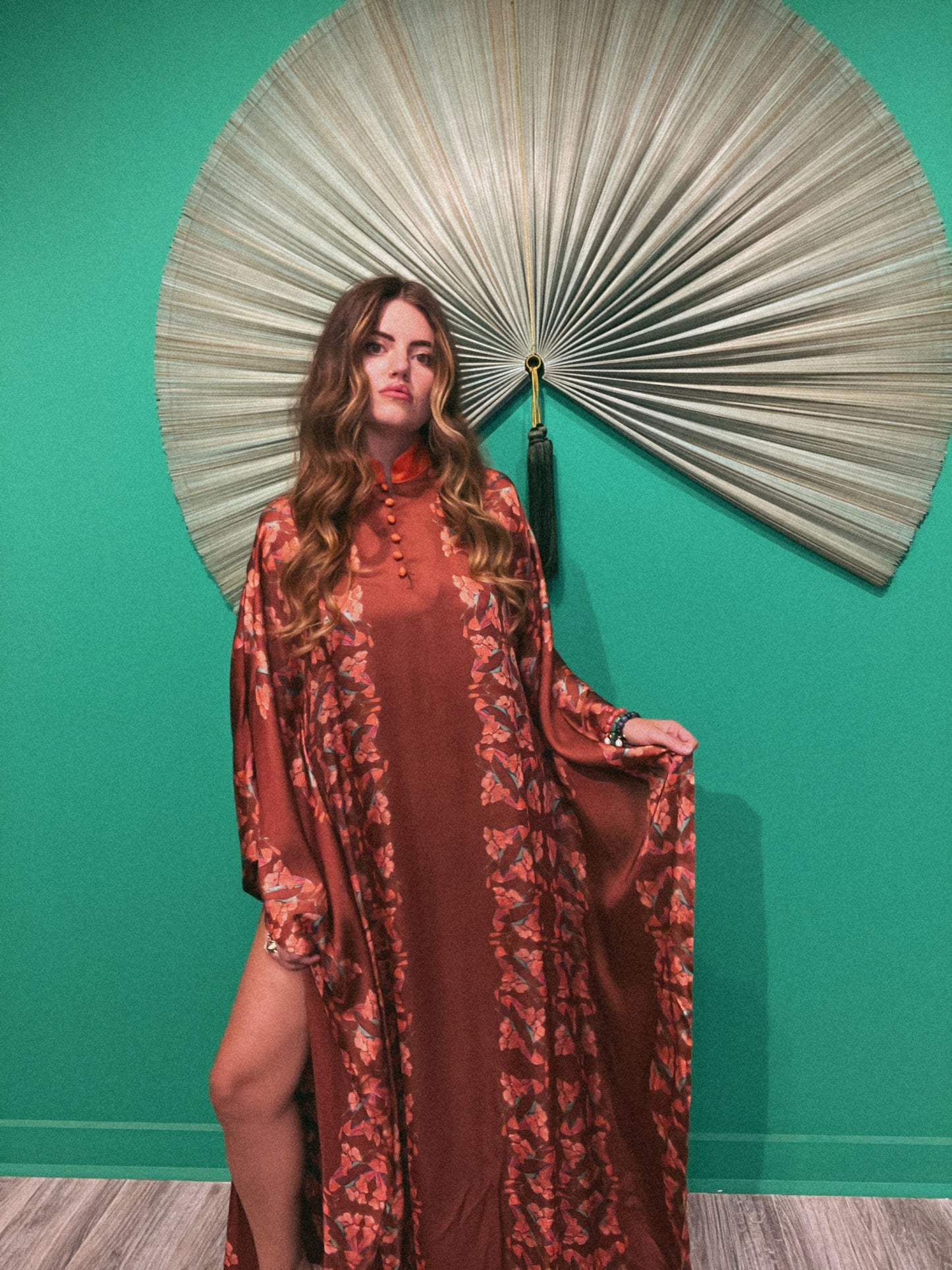 LTB 774 LONDON BRONZE GARDEN - LONG KAFTAN-SATIN