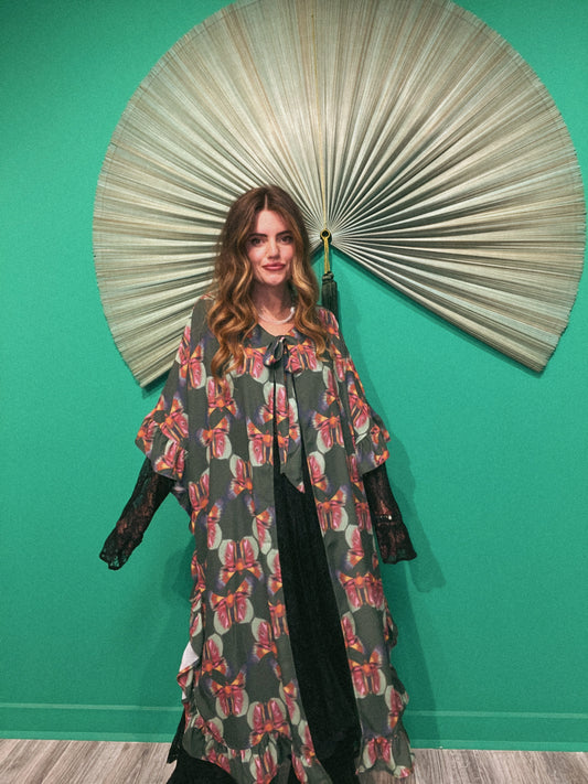 LTB 305 GREEN MOTH -LILITH RUFFLE CAPE -CHIFFON