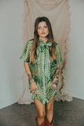 LAUREL GREEN GINGHAM SHEER TOP