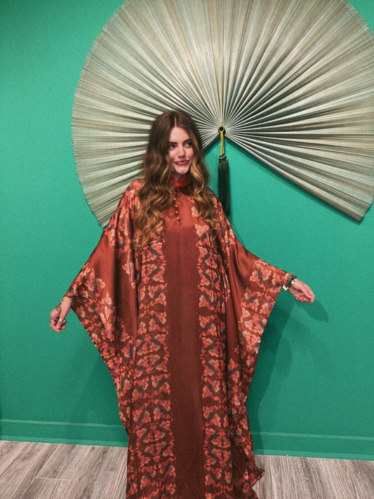 LTB 774 LONDON BRONZE GARDEN - LONG KAFTAN-SATIN