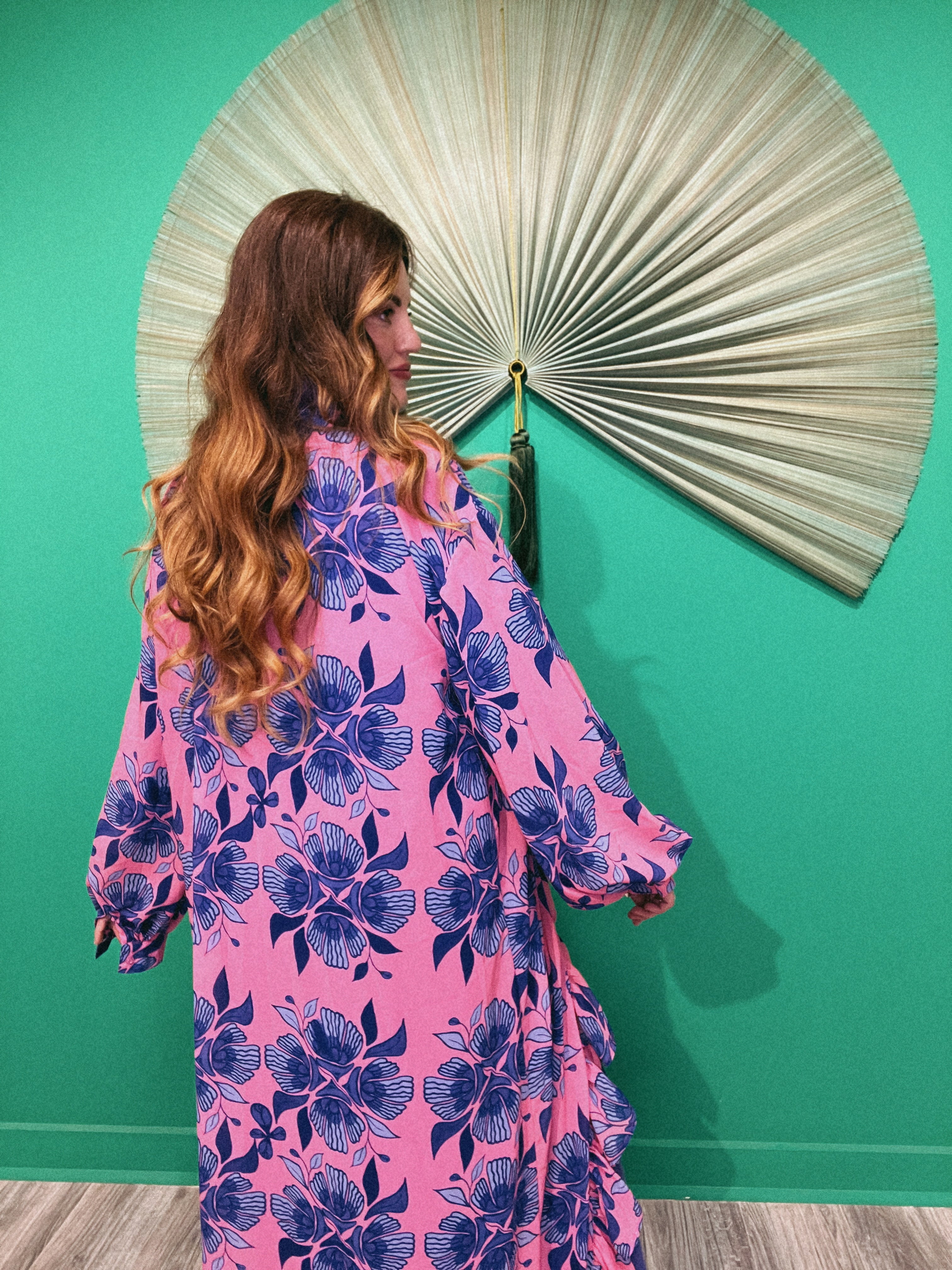 LTB 301- LILLY BLUE BLOOM -TIE DUSTER- CHIFFON