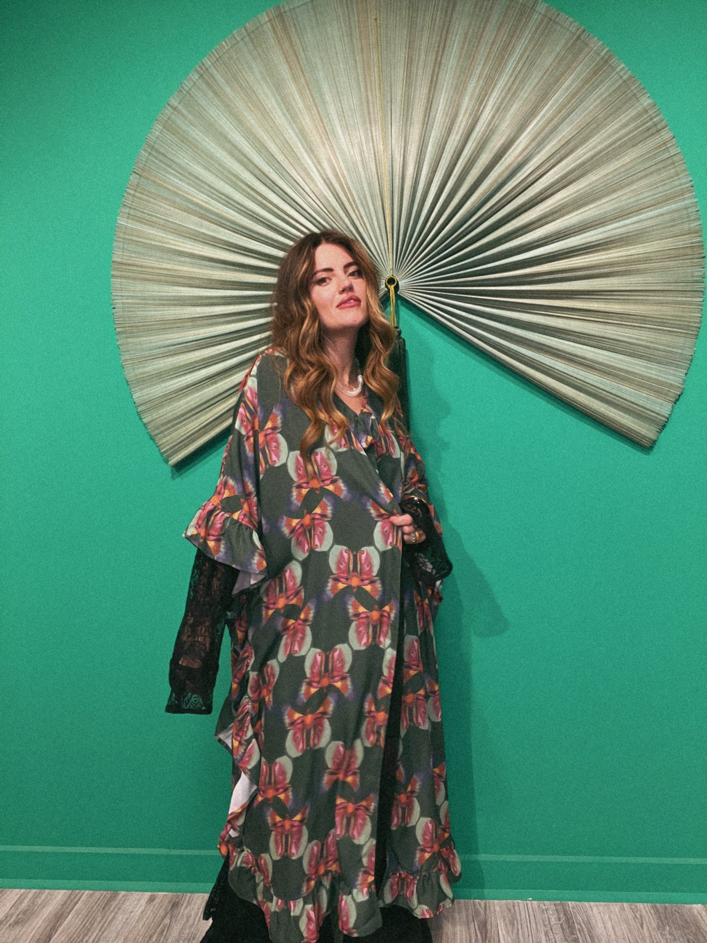 LTB 305 GREEN MOTH -LILITH RUFFLE CAPE -CHIFFON